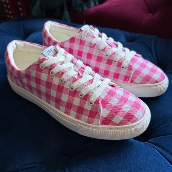 J. Crew - Pink and White Gingham Checkered Sneakers - size 7.5